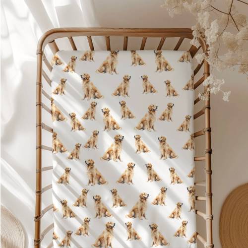 Golden Retriever Standard Fitted Crib Sheet. Dog Nursery. Dog Lover Baby Shower Gift. Puppy Nursery Decor. New Baby Gift. Mini crib sheet
