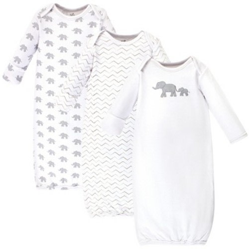 Touched By Nature Baby Organic Cotton Long-sleeve Gowns 3pk, Marching Elephant, 0-6 Months