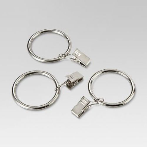 1.5" Curtain Clip Rings Set Brushed Nickel - Threshold™: Steel Curtain Hooks, Nickel-Plated, Set of 7