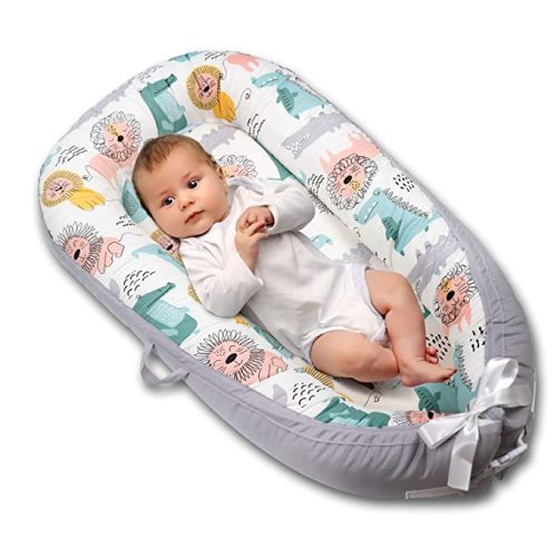 Baby Lounger for Newborn Cover - Newborn Lounger for 0-12 Months, Breathable & Portable Infant Lounger - Adjustable Cotton Soft Baby Floor Seat for Travel, Newborn Essentials -Lion - Colorful lion