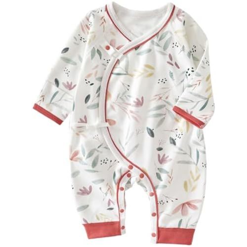 0 - 3 months BINIDUCKLING Kimono Side Snap & Tie Wrap Over Long Sleeve Romper with Mitten Cuffs