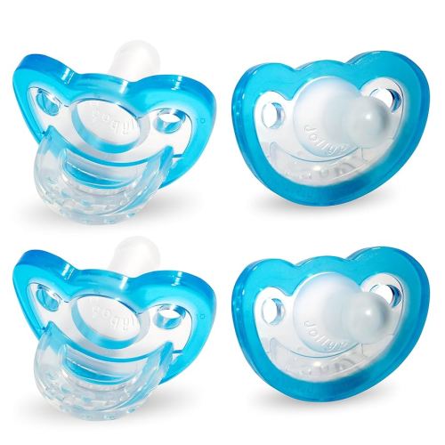 RaZbaby Jollypop Pacifier for Babies 3 Months and Up, USA Made, Natural Shaped Orthodontic Binky, Lovingly Shared in NICUs & Hospitals Worldwide, Medical-Grade 100% BPA-Free - 4 Pack - Blue
