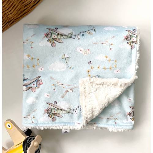 Airplane Baby Blanket: Minky Crib Blanket with Faux Fur Backing