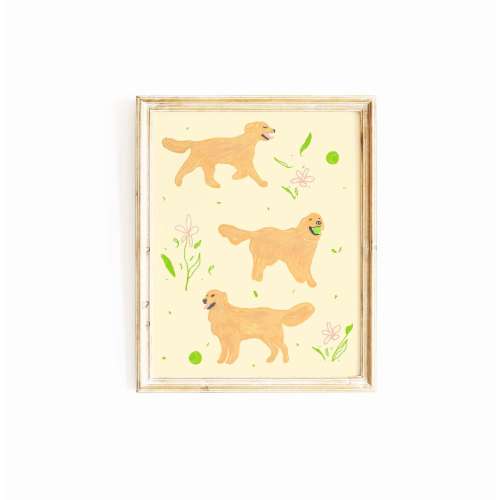Golden Retriever Wall Art | Happy Dog Painting | Wall Decor | Gouache Watercolor Painting | Art Print