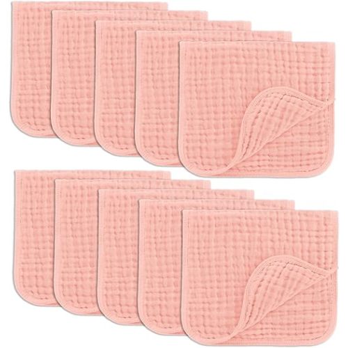 Comfy Cubs Muslin Burp Cloths Set (20”X10”, Pack of 10) - Large, 6-Layer, Ultra Absorbent 100% Cotton for Baby Spit-Up, Drool, and Messes - Soft, Gentle - Great, (Lace)