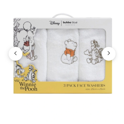 Winnie the Pooh Face Washers 3 Pack in White