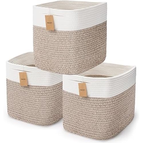 Storage Cubes 11 Inch Storage Bins-3Pack, Cotton Rope Woven Baskets for Organizing, Baskets for Gifts Empty, Square Storage Baskets for Shelves,Classroom, Kids Toy Bins, Closet, Baby Nursery
