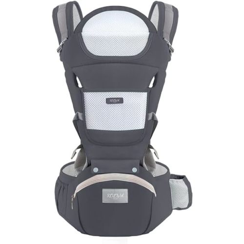 6-in-1 Safety Certified Ergonomic Quality Baby Carrier with Hip Seat: Kangaroo Bag Design for Newborns to Toddlers. Head Supporting Front and Back Support for Parents (Grey)