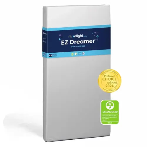 Moonlight Slumber EZ Dreamer Crib Mattress - Dual-Sided, 2-Stage Baby and Toddler Mattress with Firm EZ Rise Foam Layer and Waterproof Cover - 52"x 27.5"x 4.5”