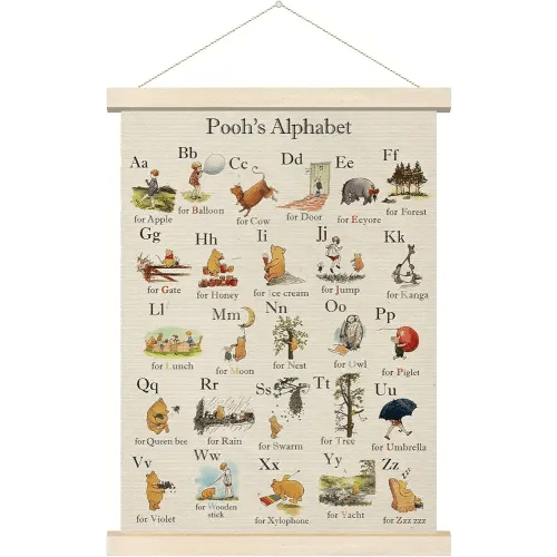 Tillfuru Winnie Alphabet Hanger Frame, Classic Pooh Wall Decorations, Nursery Wall Decor, Pooh's ABC Poster Alphabet Wall Decor, for Classrooms Kid’s Rooms Living Rooms 12x16 Inch