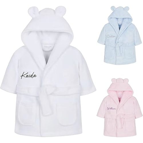 Customized Flannel Kids Robes for Boys&Girls, BUGMKCS Personalized Baby Toddler Cotton Premium Boys Robe with Embroidered Name, Cute Bear Spa Robe Girls Bathrobe, Perfect Gifts for Birthday, Christmas