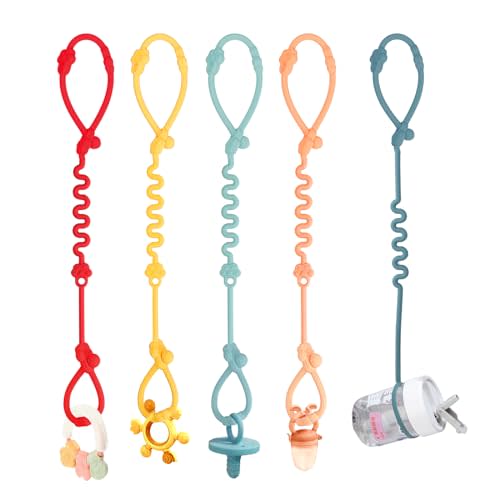 Silicone Toy Straps for Baby Stroller - 5 Pack Adjustable Toy Safety Straps for Baby Pacifier Teether - Sippy Cup Straps for Strollers, High Chair, Cribs, Car Seat, Bags - BPA Free, Multi Colors