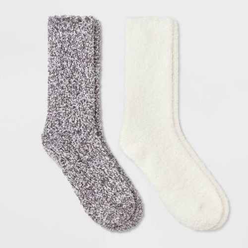 Women's Marled 2pk Cozy Crew Socks - Auden™ Ivory/charcoal Gray 4-10