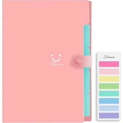 Forvencer Accordion File Organizer, Letter Size, 5 Pocket Expanding File Folder, Cute File Folder with Labels, Portable File Organizer for School Office Supplies, Folders for Documents, Pink