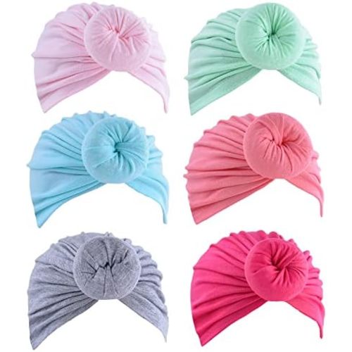 6 Pieces Baby Turban Hats Cotton Infant Knot Beanie Turbans for Newborn Girls Boys Soft Head Wrap Toddler Kids Cap