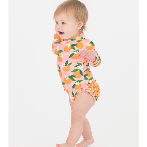 6-12 mo. Long Sleeve One Piece Rash Guard Swim Suit with Ruffles