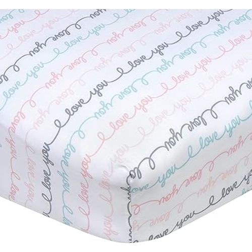 Gerber Baby Boys Girls Neutral Newborn Infant Baby Toddler Nursery 100% Cotton Fitted Bedding Crib Sheet, I Love You White, 28" x 52