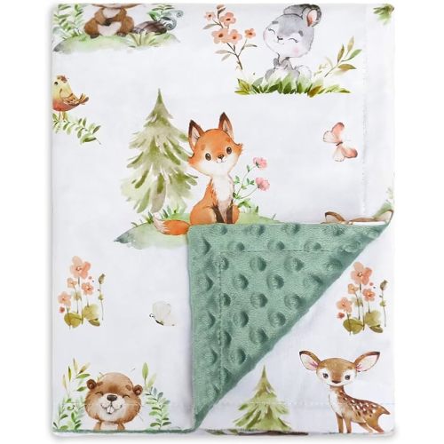 BORITAR Baby Blanket for Boys Girls Super Soft Double Layer Minky with Dotted Backing, Lovely Woodland Animal Design Blanket for Toddler Newborn 30 x 40 Inch(75x100cm) - Cute Animal - 30x40 Inch (Pack of 1)