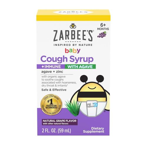 Zarbee's Baby Cough Syrup + Immune with Organic Agave + Zinc; Natural Grape Flavor; for Babies 6+ Months, 2 Fl Oz(Pack of 1)