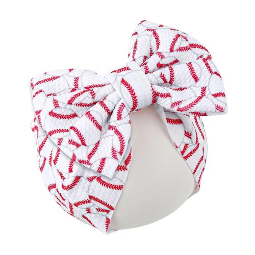 Baseball Bow Headband Baby, High Stretchy Soft Nylon Headbands in Red & White Game Sport Event Hair Accessories for Girls and Infants