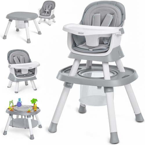 Baby High Chair, 15 in 1 Convertible Highchair for Babies & Toddlers, Booster Seats with Tray, High Chairs with Baby Activity Center (Grey)
