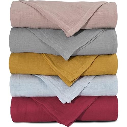 Muslin Receiving Blankets, Neutral Blanket Swaddling for Newborn Boys and Girls, 5 Pack Breathable and Skin-Friendly Swaddle Wrap for Infant Baby (Multiple Colors)