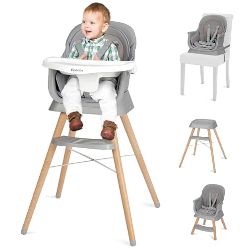 Ezebaby 6 in 1 Wooden High Chairs for Babies and Toddlers, Convertible Portable High Chair, Booster Seat for Dining Table,Toddlers Chair with Adjustable Legs & Dishwasher Safe Tray