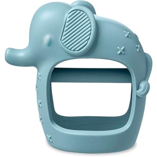 Itzy Ritzy Bitzy Grip Hand Teether - Silicone Teether for Babies - Developmental Teether Toy with Easy-to-Hold Hand Grip, Designed for Babies 3 Months & Up (Elephant)