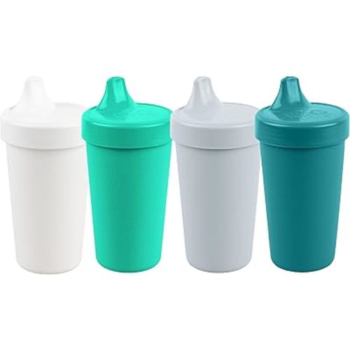 Re-Play Made in USA 10 Oz. Sippy Cups for Toddlers, Pack of 4 - Reusable Spill Proof Cups for Kids, Dishwasher/Microwave Safe - Hard Spout Sippy Cups for Toddlers 3.13" x 6.25", Modern Mint