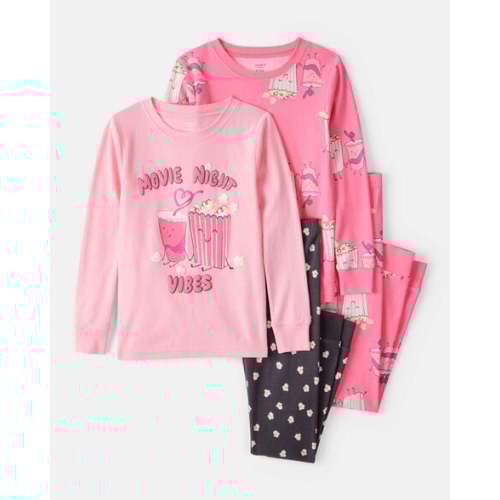 Girls Movie Print 100% Cotton Long-Sleeve 4-Piece Pajamas - Black/Pink - Carter's | Carter's