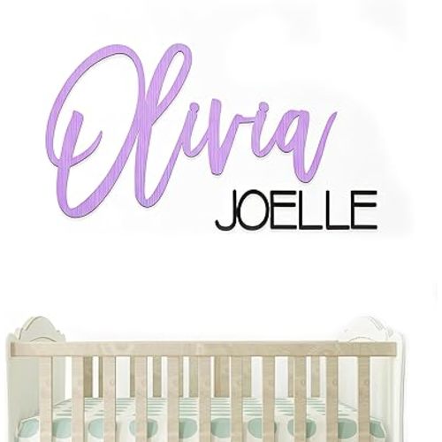 Custom Wood Name Sign For Nursery, 1/3-INCH THICKNESS, Boho Nursery Sign, Family Name Signs, 3D Wall Art for Children & Kids Rooms, Baby Shower, First birthday gift (First + Middle Name)