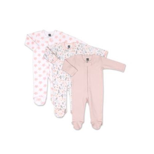 Baby Girls Sleep N Play Footed Pajamas for Girls, Pink Floral, 3 Pack, to 9 Months