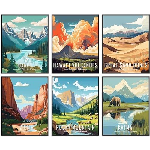 Vintage National Park Posters National Park Art Prints Set of 6 Unframed (8''x10'') Nature Wall Art and Mountain Print Travel Wall Art Living Room Bedroom Bathroom Decor (National Park C) - 8 x 10 Inch