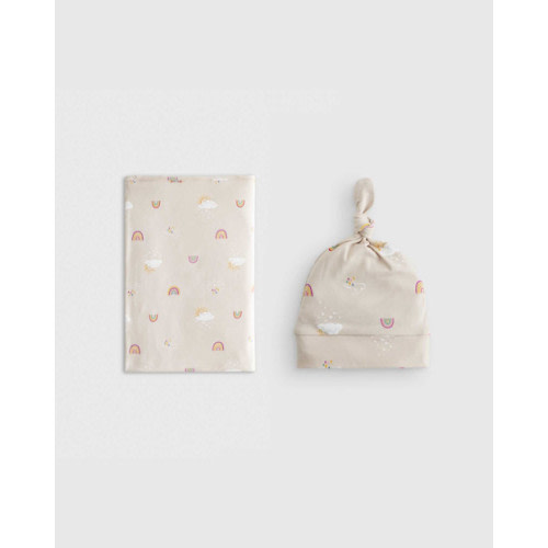 Quince Bamboo Swaddle & Hat Bundle - Baby in Rainbows