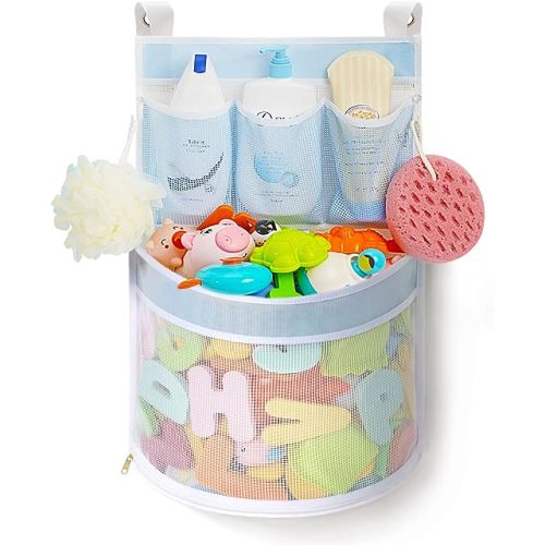 Ligereza Bath Toy Organizer, Rapid Drying, Multiple-Suspension Bath Toy Holder, Large Capacity Multi Use Bathtub Toy Storage Bag(1 Large,Blue)