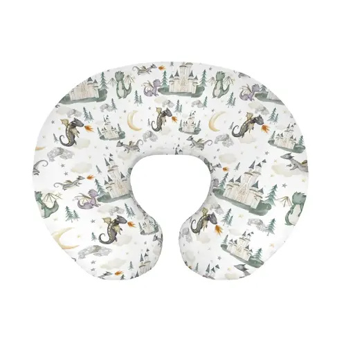 Baby Boy Girl Nursing Pillow Cover Dragon Tale Castle, Watercolor Green Moon Clouds Stars Tree Breastfeeding Pillowcase, Bottle Feeding Pillow Slipcover Cover Only White One Size