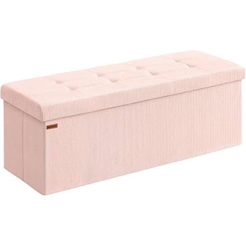 SONGMICS MAZIE Collection - Storage Ottoman Bench, Foldable Foot Rest, 15 x 43 x 15 Inches, End of Bed Bench, Storage Chest, Load 660 lb, Living Room, Bedroom, Entryway, Jelly Pink ULSF604R01