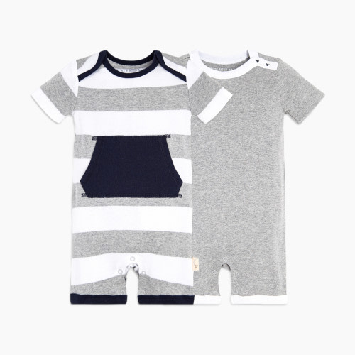 Burt's Bees Baby 2 Pack Rompers - Heather Grey Pocket, 0-3 M