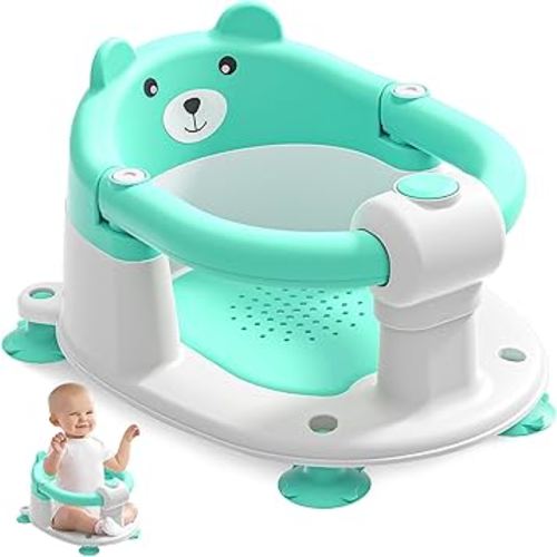 Baby Bath Seat for Babies 6 Months & up, Non-Slip Toddler Bath Seats for Babies Sitting Up, Safe Infant & Newborn Bathtub Chair with 4 Suction Cups & Soft Cushion for Shower,Mint
