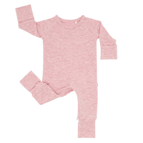 Heather Mauve Ribbed Newborn Size Crescent Zippy - Little Sleepies