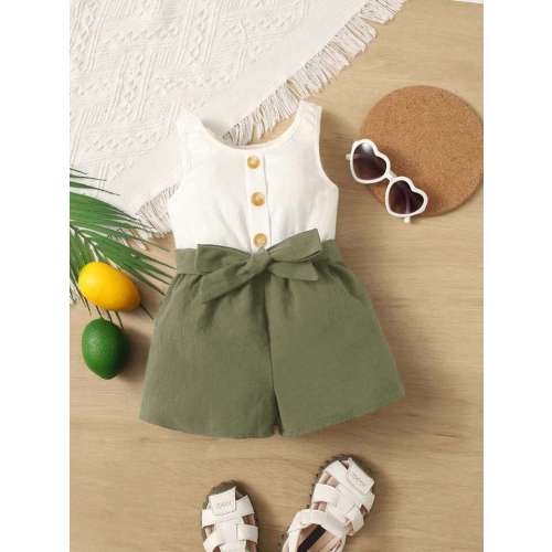 SHEIN Baby Girl Two-Tone Belted Jumpsuit Is Comfortable, Cute And Sweet, Suitable For Summer | SHEIN USA