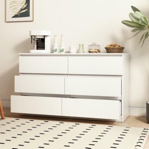 Kadyn 6 Drawer Bedroom Dresser, Chest of Drawers for Bedroom, Dressers with Handleless Design, White