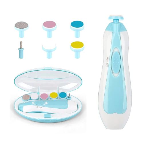 Baby Nail File Clippers Electric: Baby Nail Trimmer Electric Kit Fingernails Toes Care Manicure 6-in-1 Set with LED Light Safe for Newborn Kids and Adult