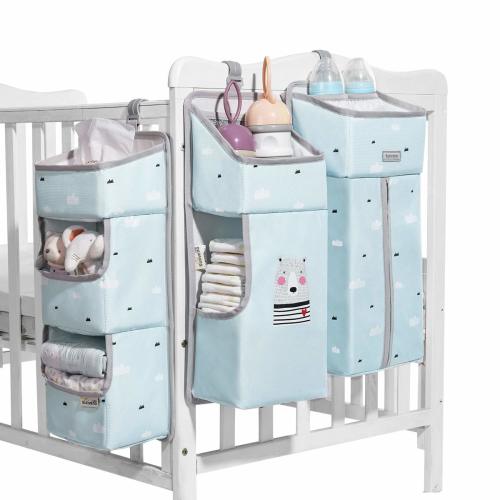 Sunveno 3-in-1 Crib Nursing Organizer Set for Baby Essentials Storage, Blue
