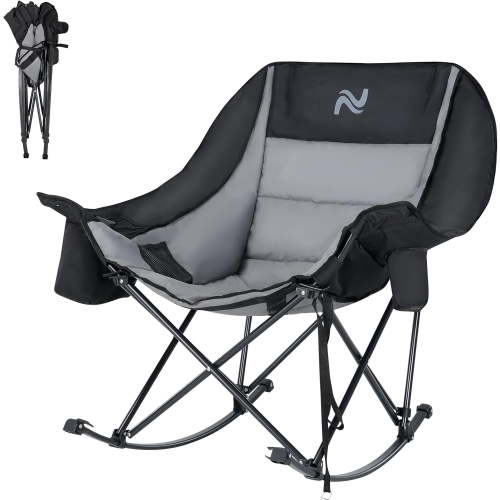 Slsy Oversized Rocking Camping Chair, Fully Padded Patio Chair with Cooler Bag&Cup Holder, High Back Portable Lawn Recliner with Headrest, Outdoor Camp Rocker Chairs for Adults Heavy Duty 400 LBS - Walmart.ca