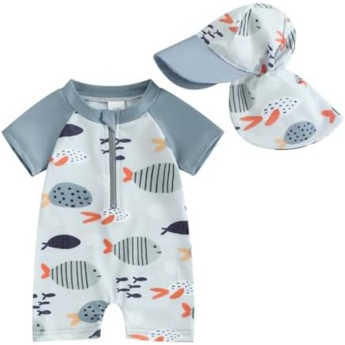 Hnyenmcko Infant Baby Boy Girls Rash Guard Swimsuit Short Sleeve Zipper Bathing Suit Toddler One Piece Swimwear Sunsuit