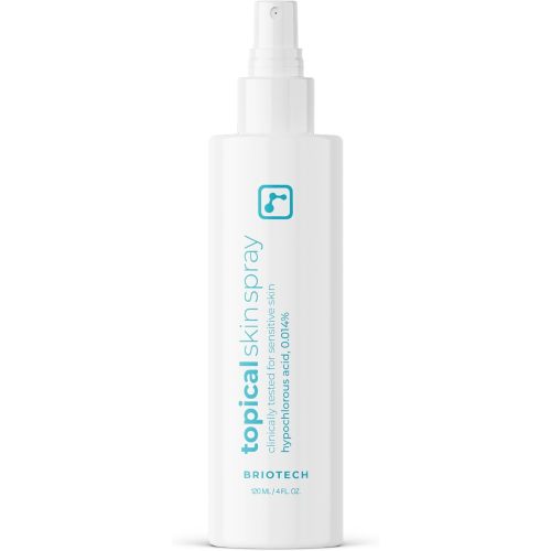 BRIOTECH Topical Skin Spray, Hypochlorous Acid Spray for Body & Face, Eyelid Cleanser, HOCl Facial Mist, Support Against Irritation and Redness, Packaging May Vary, 4oz (1 Pack)