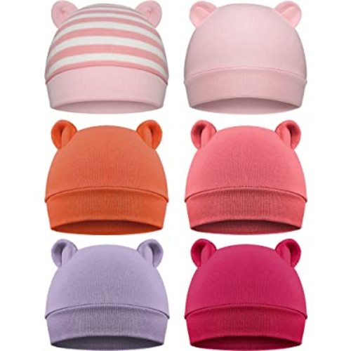 Geyoga 6 Pieces Newborn Baby Hat Bear Ears Infant Caps Baby Boy Girl Toddler Hats Infant Beanie Caps for 0-3 Months