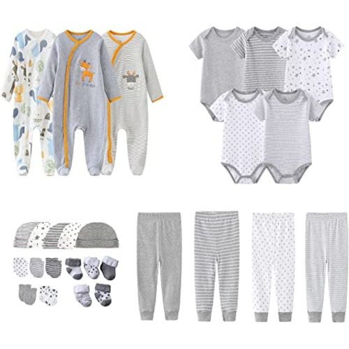 MAMIMAKA Newborn Layette Gift Set 27-Piece Baby Girl Clothes Bodysuits, Pants Essentials and Accessories 0-6Months