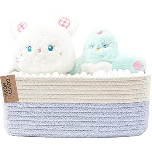 COMFY-HOMI 11.5"x7.5"x4.7" Storage Baskets for Organizing | Cotton Rope Woven Basket | Toy Storage Bin Box | Basket for Shelves, Closet Organizer Bin, Decorative Closet Shelf, 1 Pack all bule